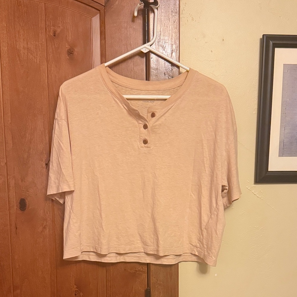 Everlane Beige Short Sleeve Henley Tee
